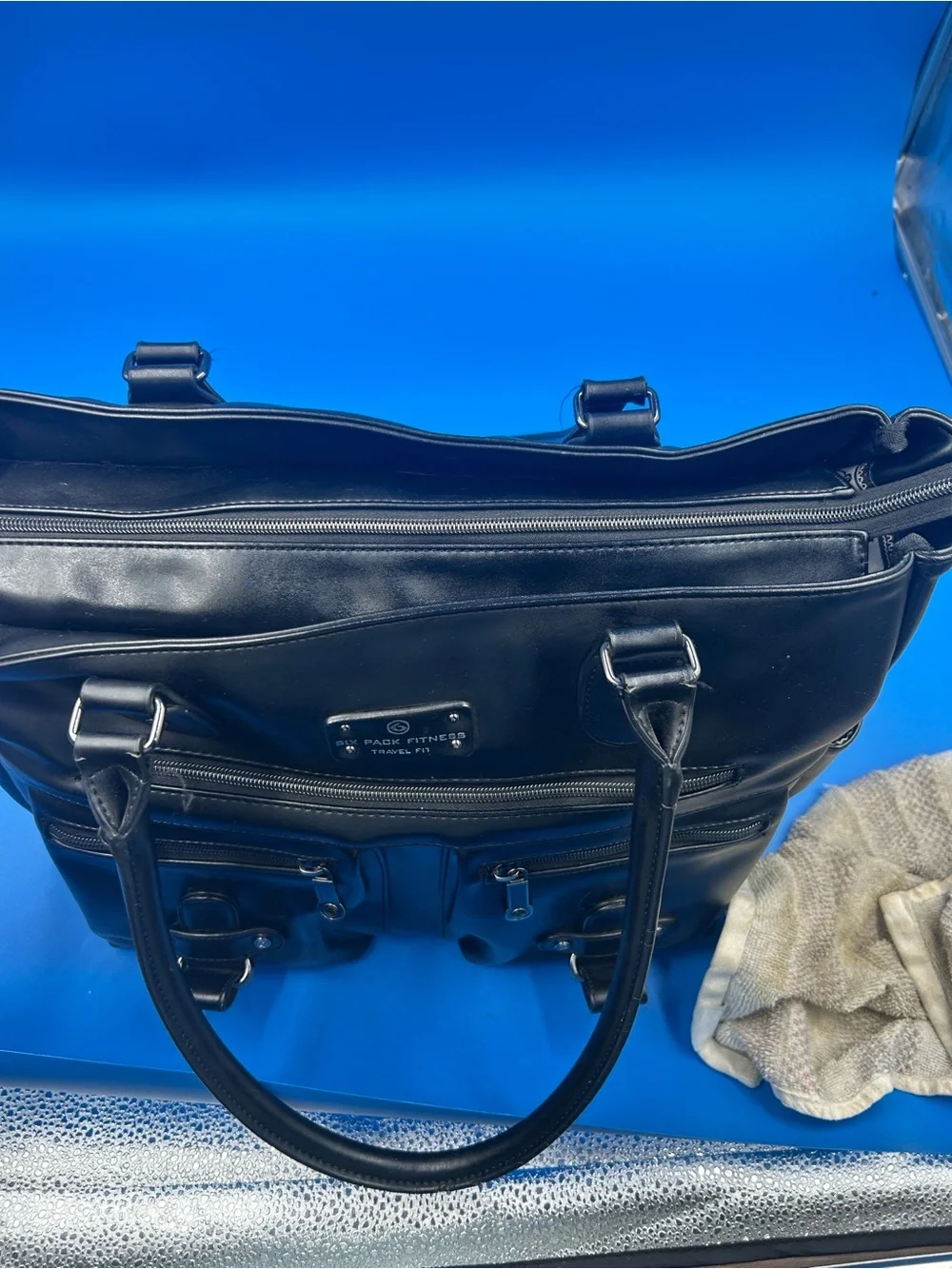 Six Pack Fitness Black Travel Tote with Multiple Zip Pockets